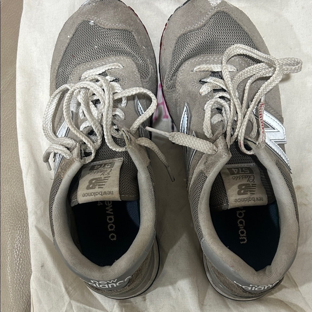 New Balance Gray Suede & Mesh Trainers with White Laces